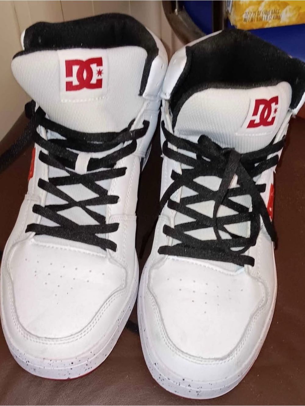 DC White & Black High-Top Sneakers with Red Logo